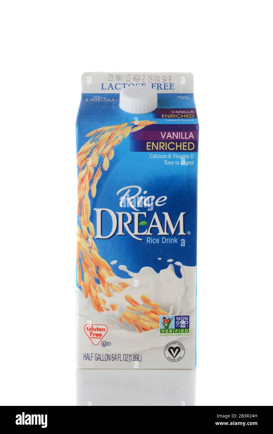 Irvine, CA - 2 JUIN 2015 : gros plan d'une boîte De Riz Dream Rice Drink. Rice Dream est exempt de produits laitiers, lactose, cholestérol, gluten, graisses saturées et Banque D'Images