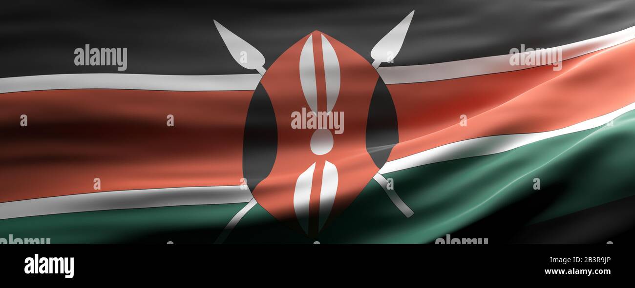 Symbole du panneau Kenya. Drapeau national kenyan agitant texture fond, bannière. illustration tridimensionnelle Banque D'Images