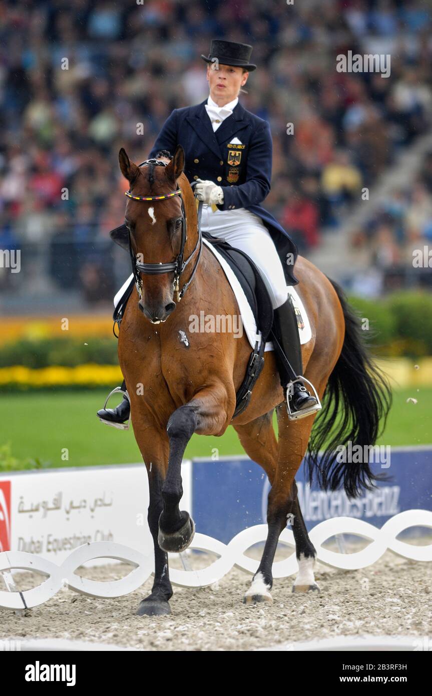 Isabell Werth (GER) équitation Satchmo - World Equestrian Games, Aix-la-Chapelle, - le 25 août 2006, Grand Prix special Banque D'Images