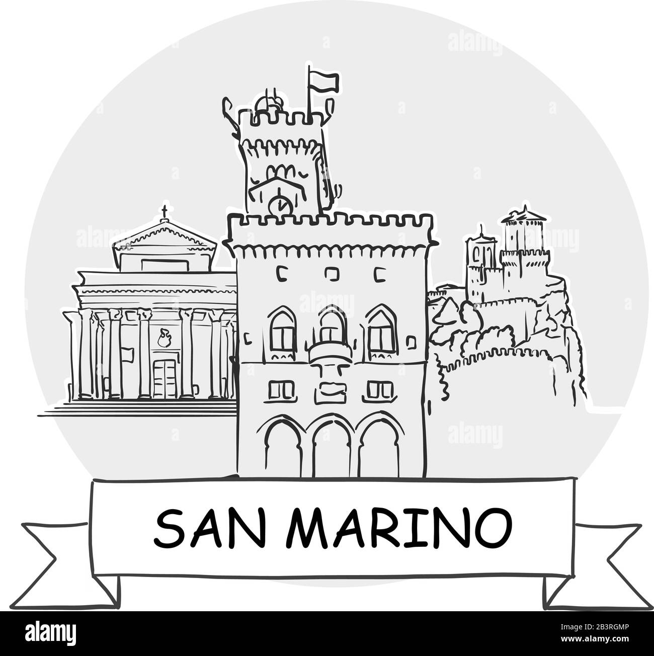 Slovaquie Signe Vectoriel Urbain Dessiné À La Main. Illustration De L'Art De La Ligne Noire Avec Ruban Et Titre. Illustration de Vecteur