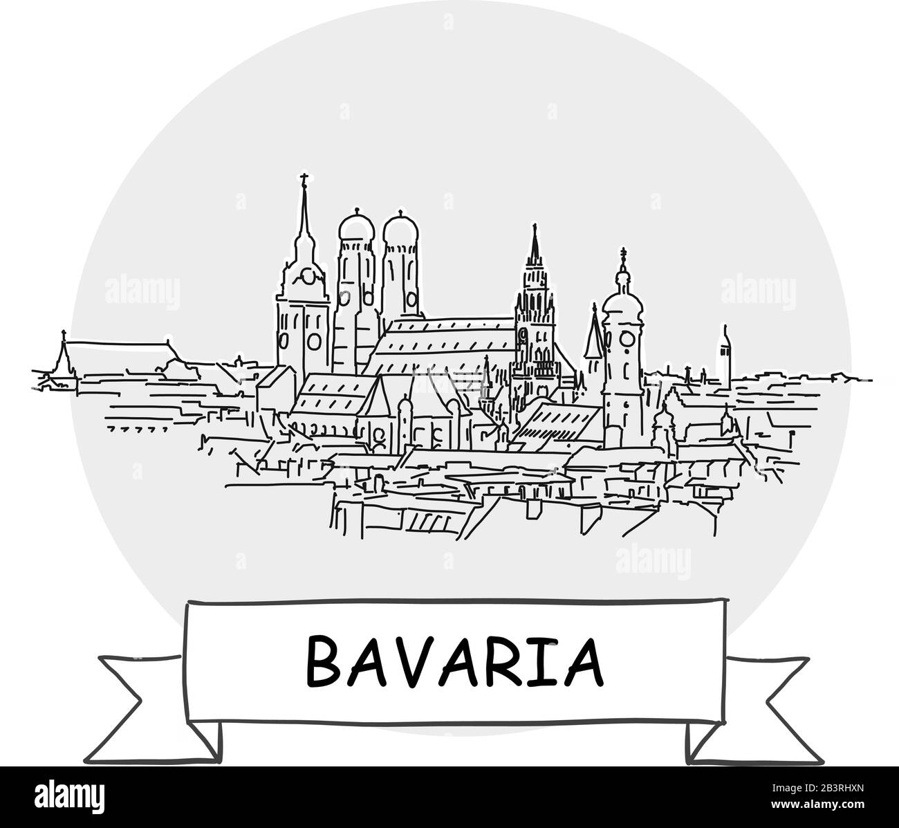 Signe Vectoriel Urbain Dessiné À La Main Par Bavaria. Illustration De L'Art De La Ligne Noire Avec Ruban Et Titre. Illustration de Vecteur
