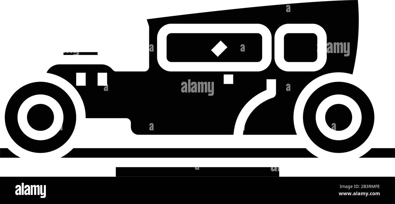 Icône noire de voiture rétro, illustration de concept, symbole plat vectoriel, signe glyphe. Illustration de Vecteur
