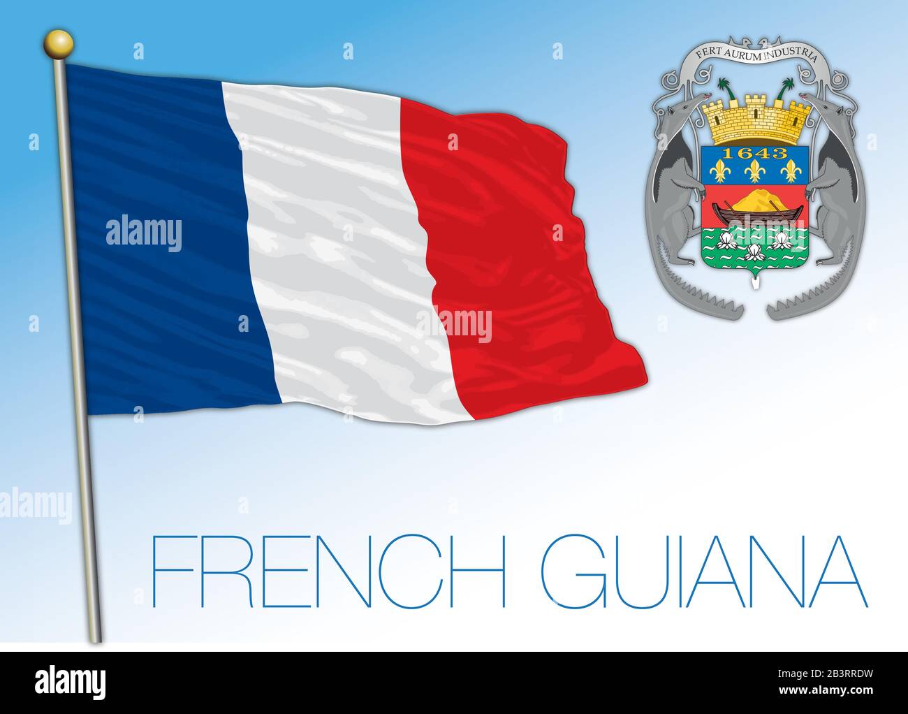 Drapeau et armoiries de la Guyane française, amérique du Sud