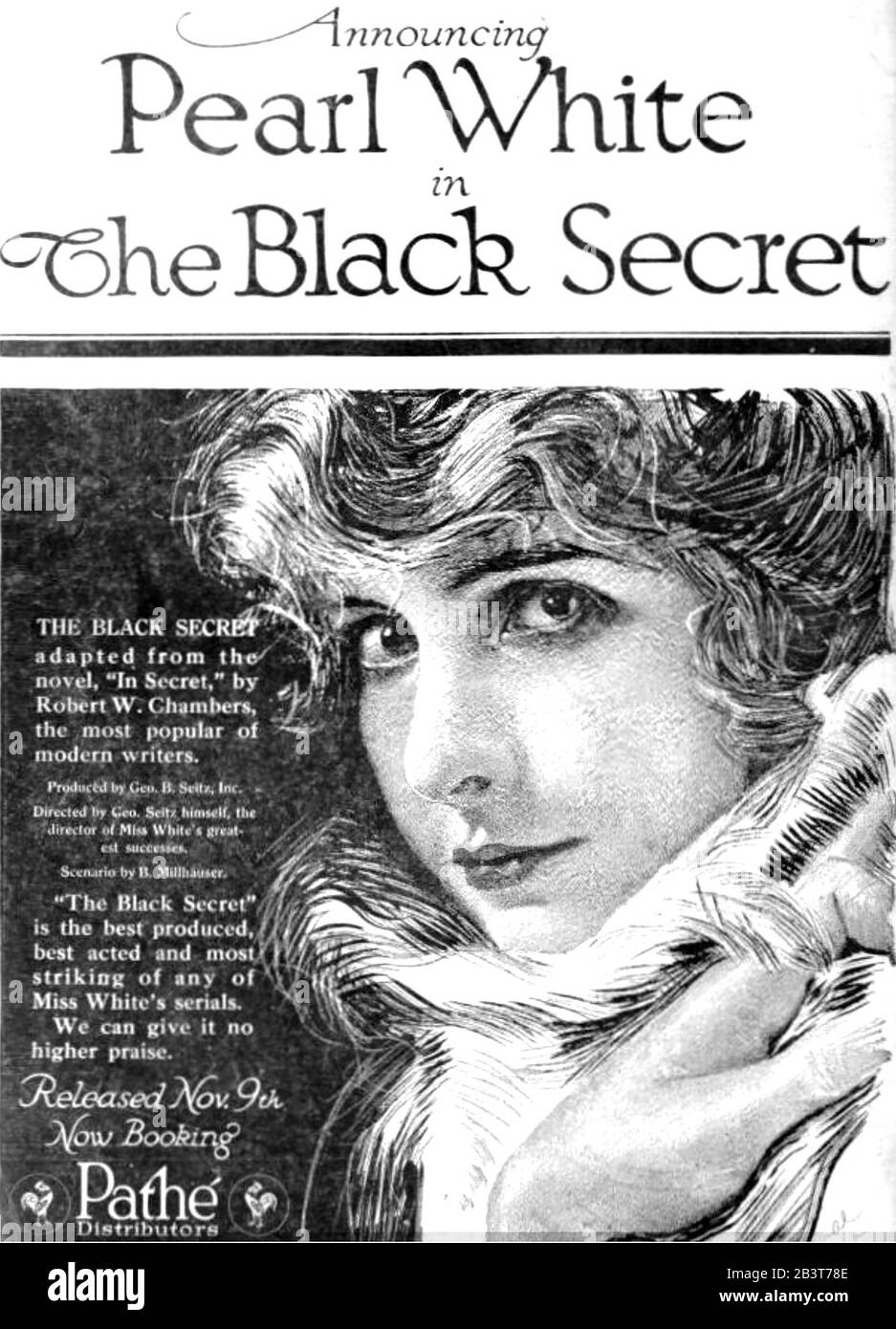 Pearl WHITE (1889-1938) actrice américaine de scène et de film silencieux dans la série de films 1919 Le secret noir Banque D'Images