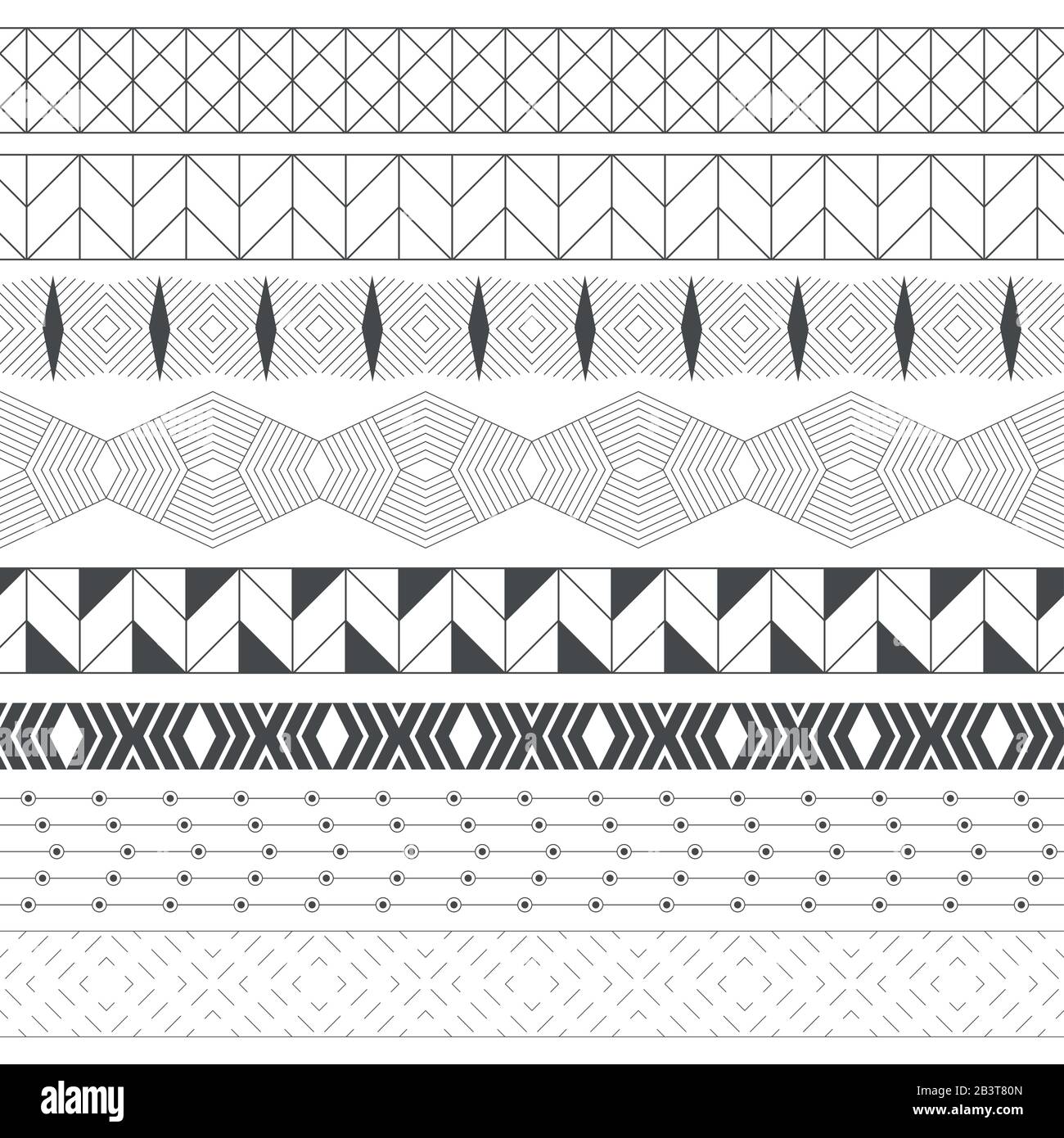 Ensemble de séparateurs géométriques vectoriels. Bordures pour le texte, les cartes d'invitation, diverses éditions d'impression. Lignes de division sous forme d'un raizo sans soudure Illustration de Vecteur