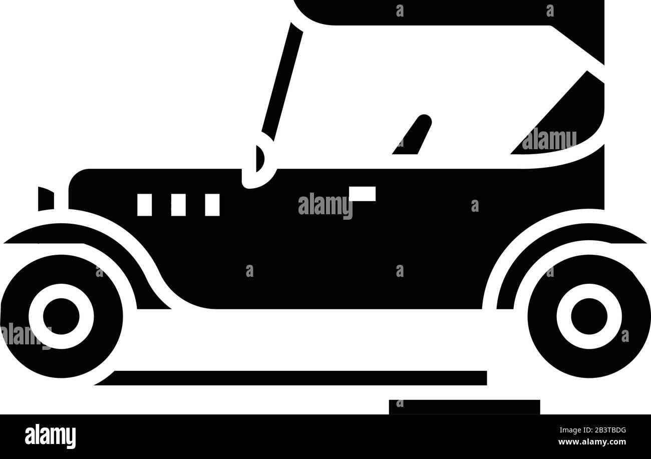 Icône noire de voiture rétro, illustration de concept, symbole plat vectoriel, signe glyphe. Illustration de Vecteur