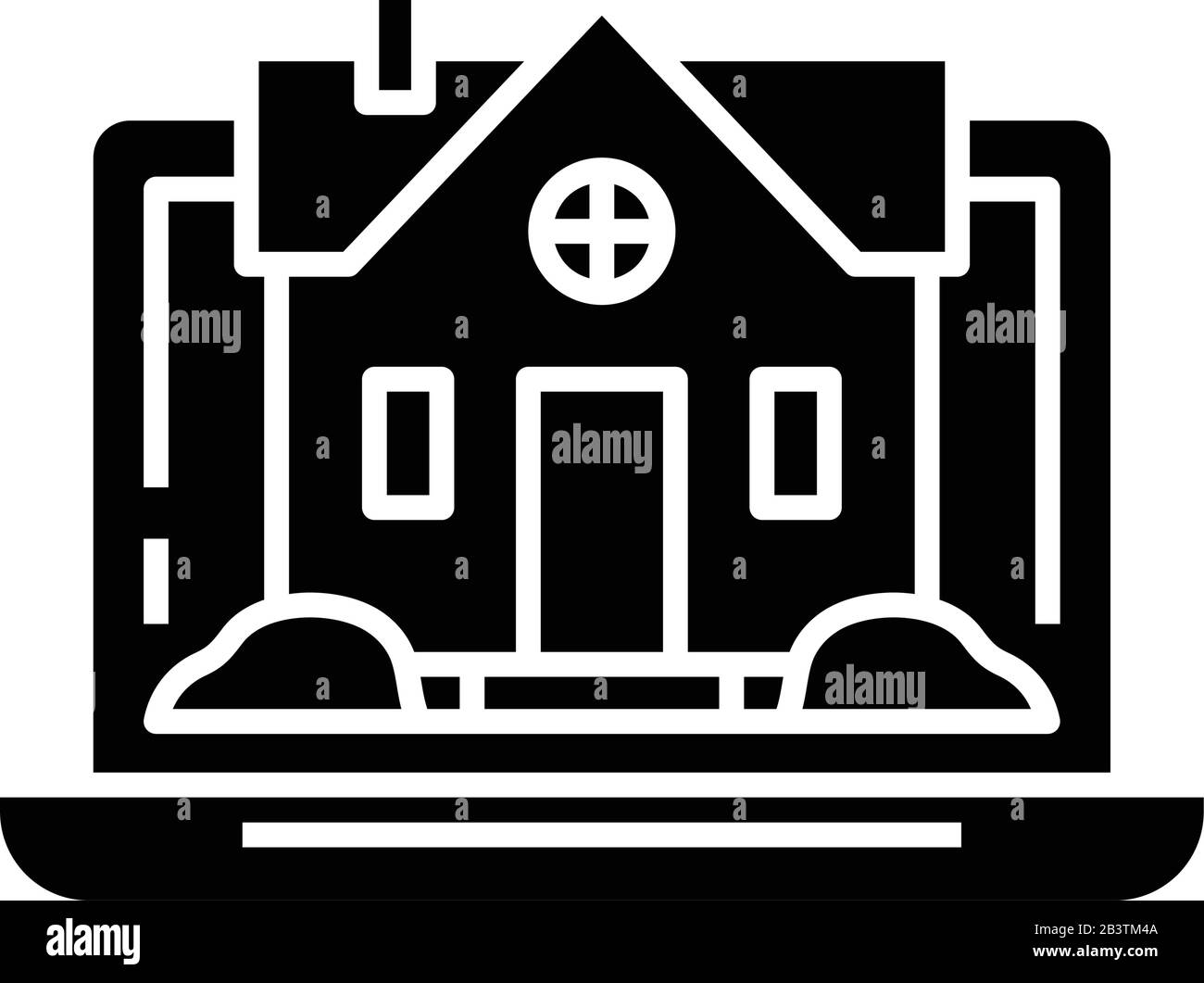 Choix immobilier en ligne icône noire, illustration de concept, symbole vectoriel plat, signe glyphe. Illustration de Vecteur