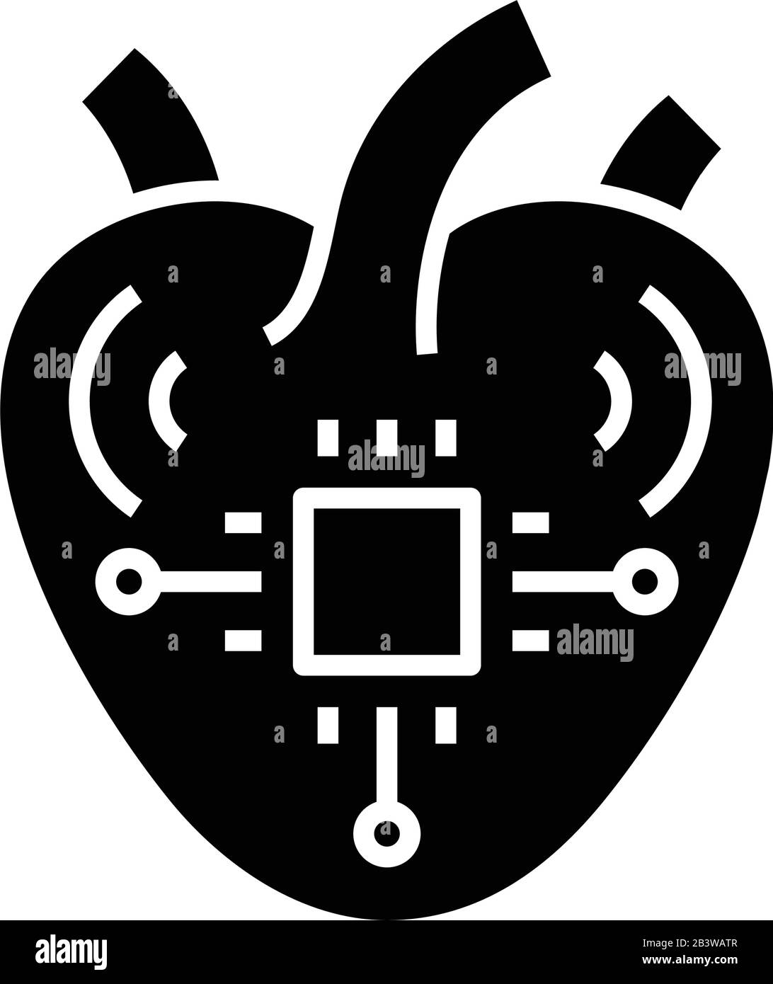 Icône noire en forme de coeur synthétique, illustration conceptuelle, symbole vectoriel plat, signe glyphe. Illustration de Vecteur