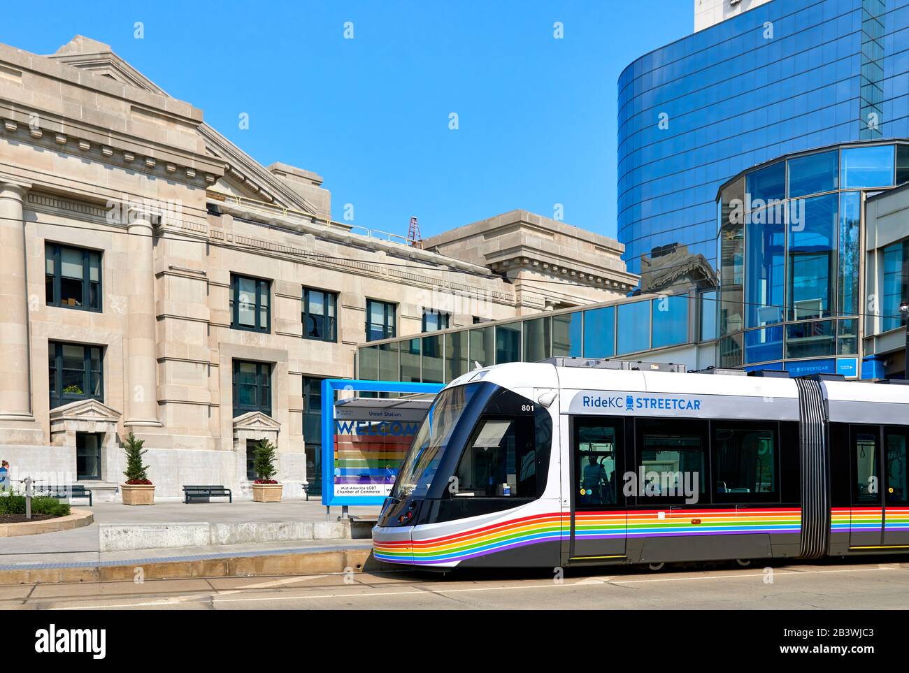 Un Streetcar KC à l'extérieur de la gare Union dans le centre-ville de Kansas City. Banque D'Images