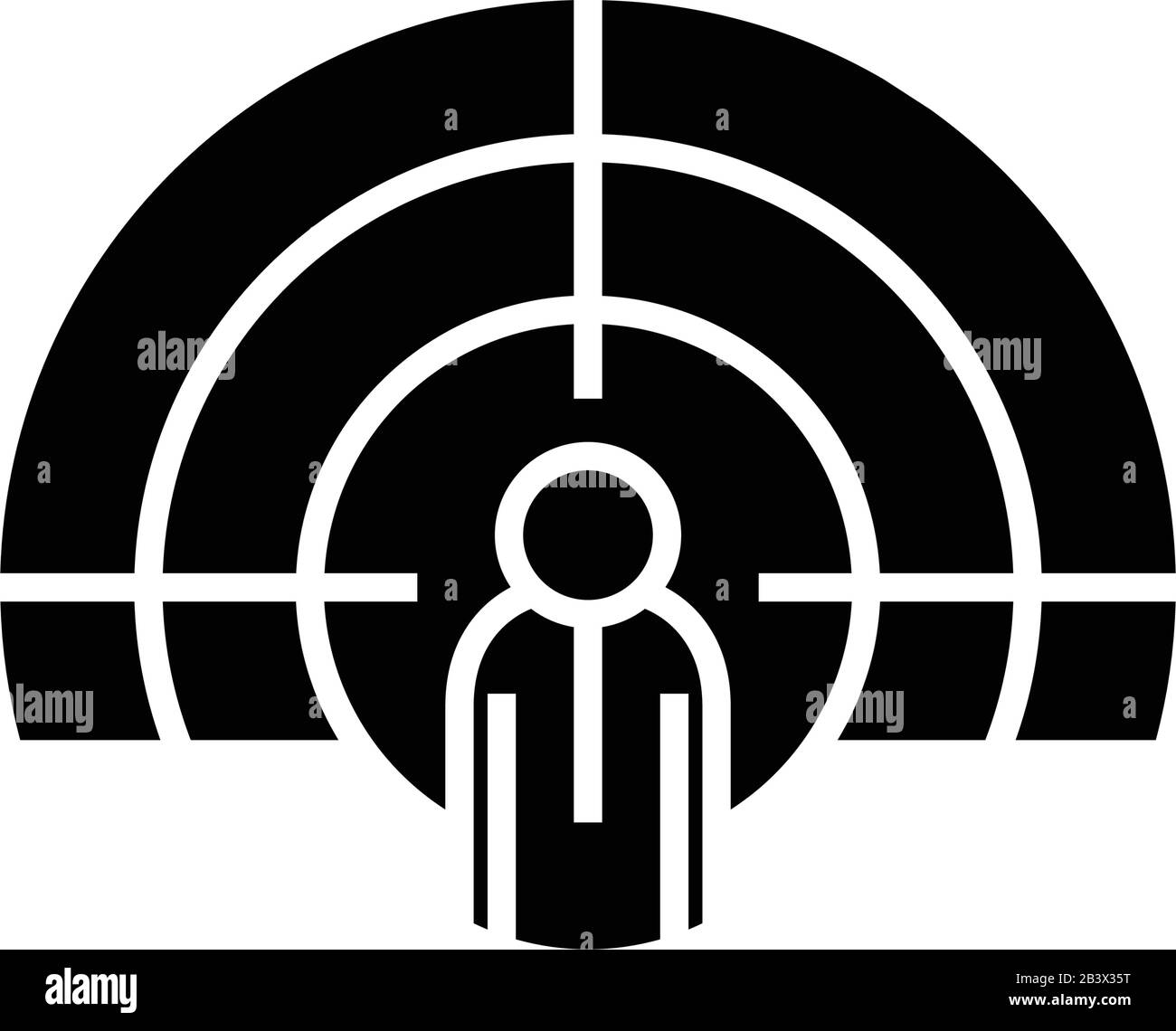 Icône noire cible, illustration conceptuelle, symbole plat vectoriel, signe glyphe. Illustration de Vecteur