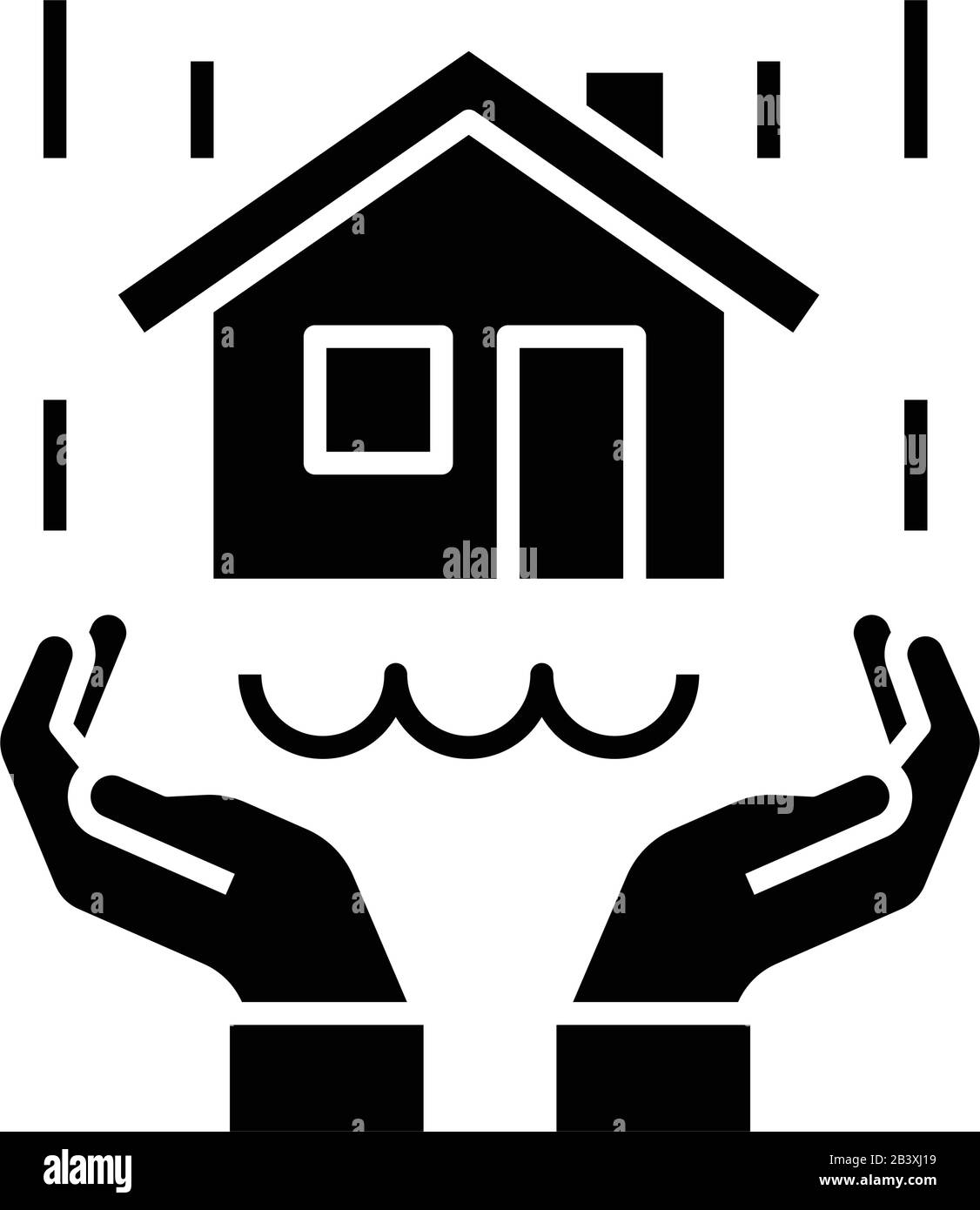 Protection de l'immobilier icône noire, illustration de concept, symbole vectoriel plat, signe glyphe. Illustration de Vecteur