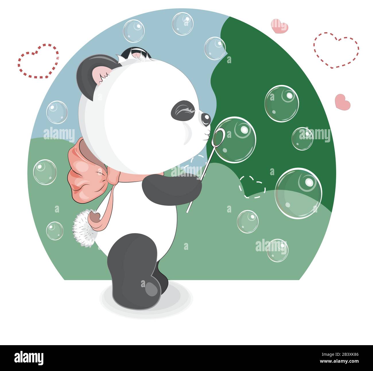 Panda avec bulles. Dessin à la main style dessin animé, pour t-shirt porter imprimé mode, carte de vœux, invitation de fête. Illustration de Vecteur