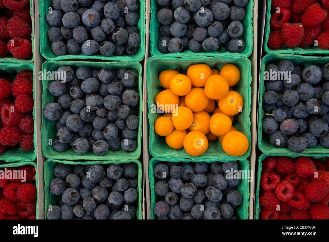 Assortiment De Baies (Baies De Gooseberries, Bleuets, Framboises) Banque D'Images