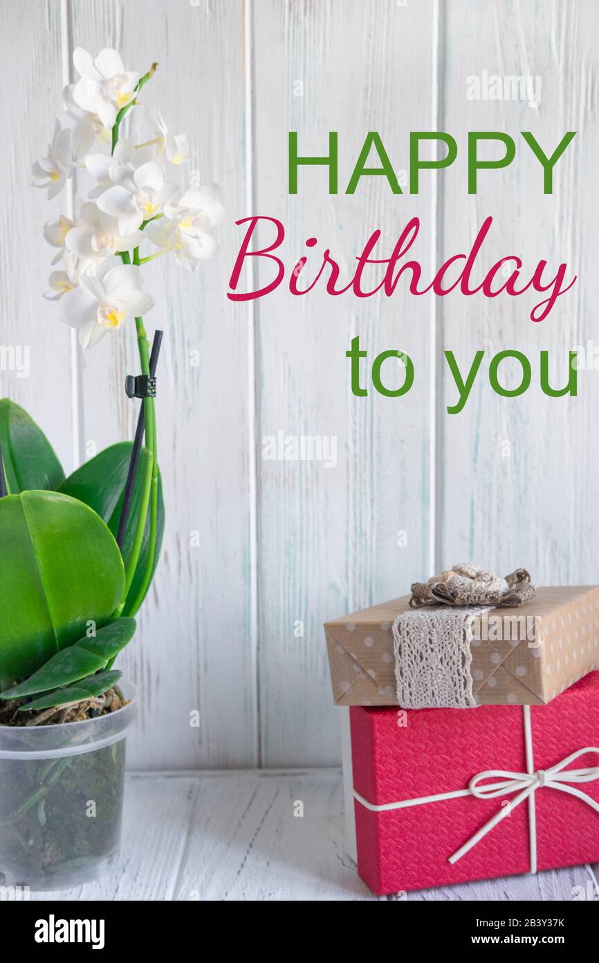 Happy Birthday Card Pink Orchid Banque D Image Et Photos Alamy