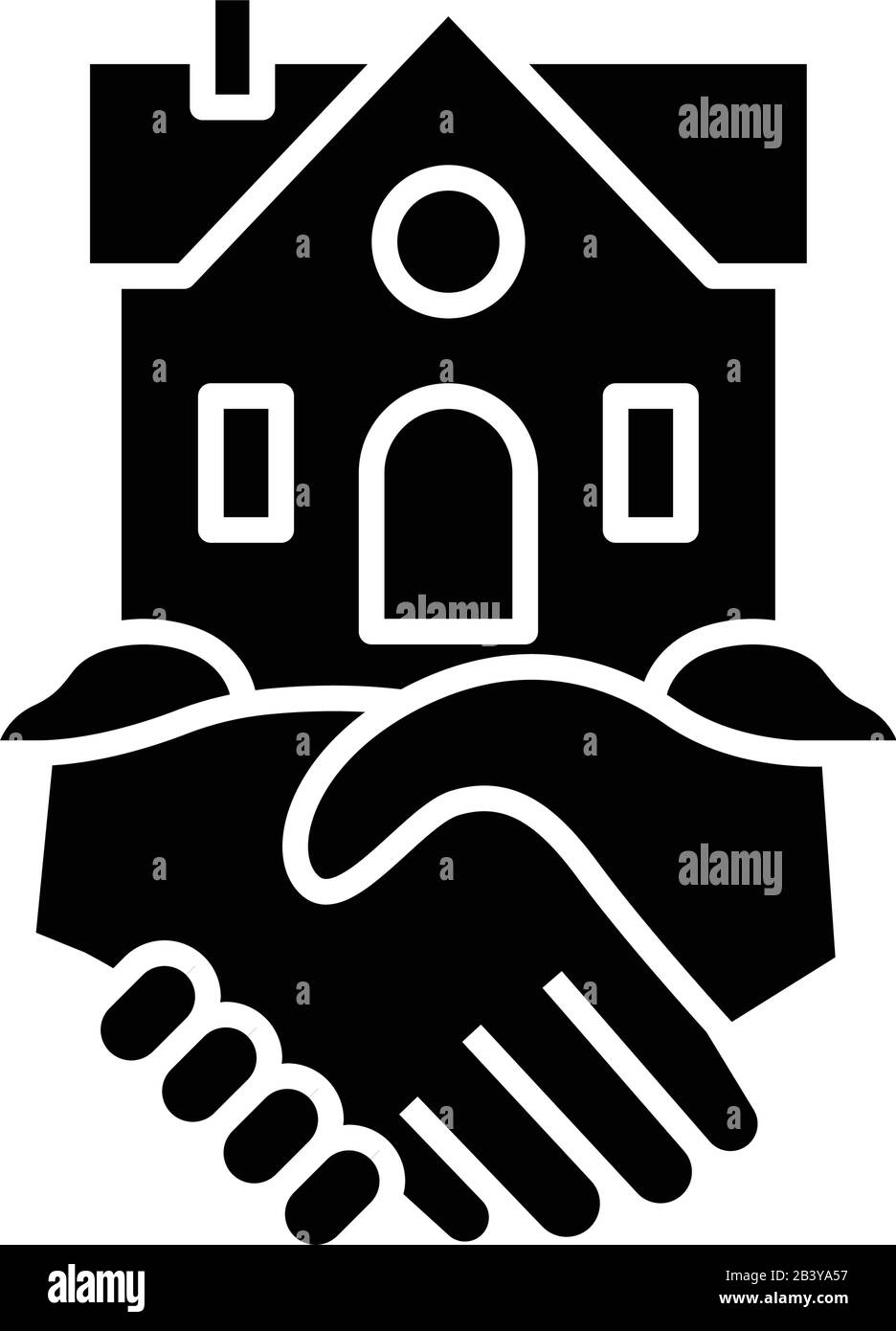 Icône noire de transaction immobilière, illustration de concept, symbole vectoriel plat, signe glyphe. Illustration de Vecteur