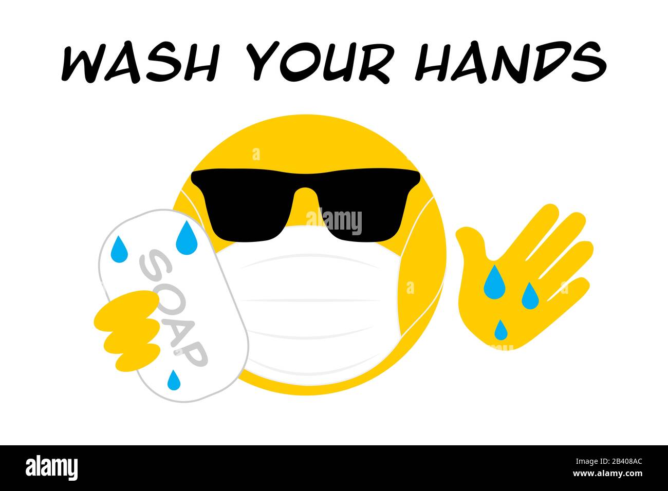 lavez-vous les mains emoji se laver les mains avec du savon portant des  lunettes de soleil, masque de visage, son froid pour empêcher la  propagation du virus, le concept de covid19 de