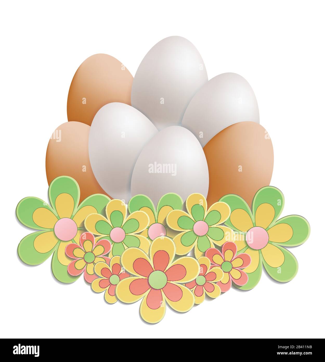 Tas d'œufs de Pâques dans le vecteur de fleurs Illustration de Vecteur