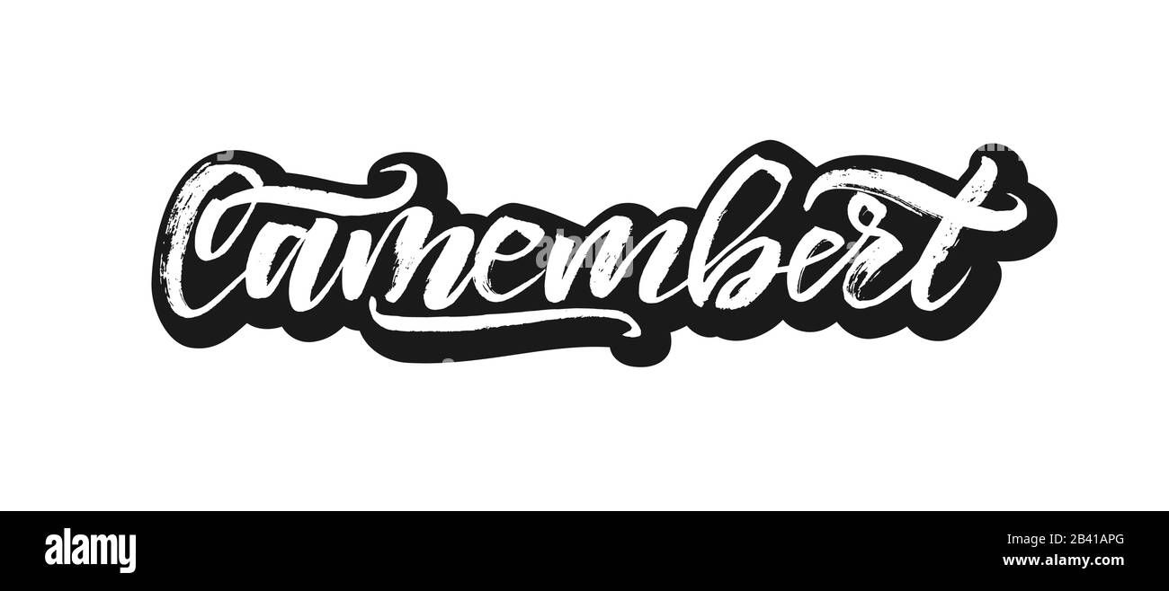 Camembert. Calligraphie de la nourriture organique vectorielle. Motif lettrage vintage. Illustration de Vecteur