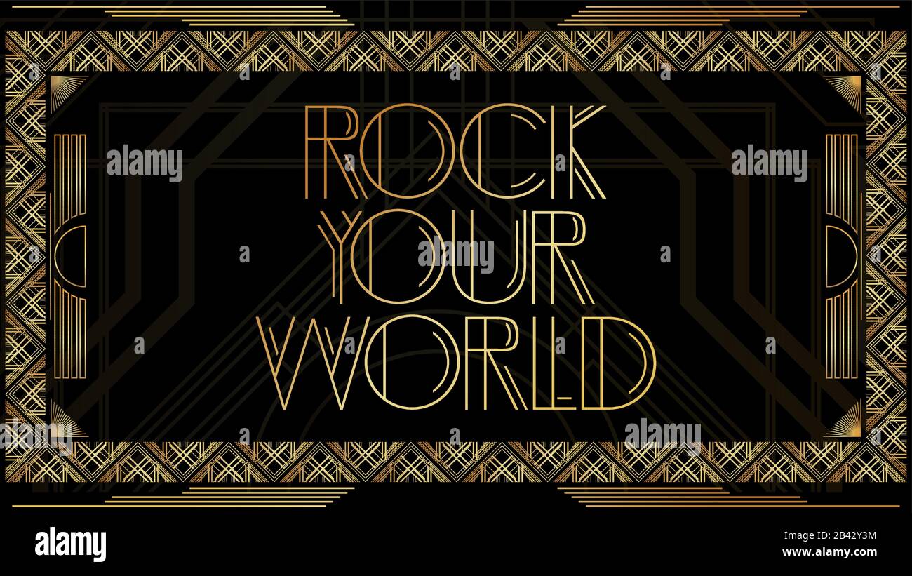 Art déco Rock Votre monde texte. Carte de vœux décorative dorée, signe avec des lettres anciennes. Illustration de Vecteur