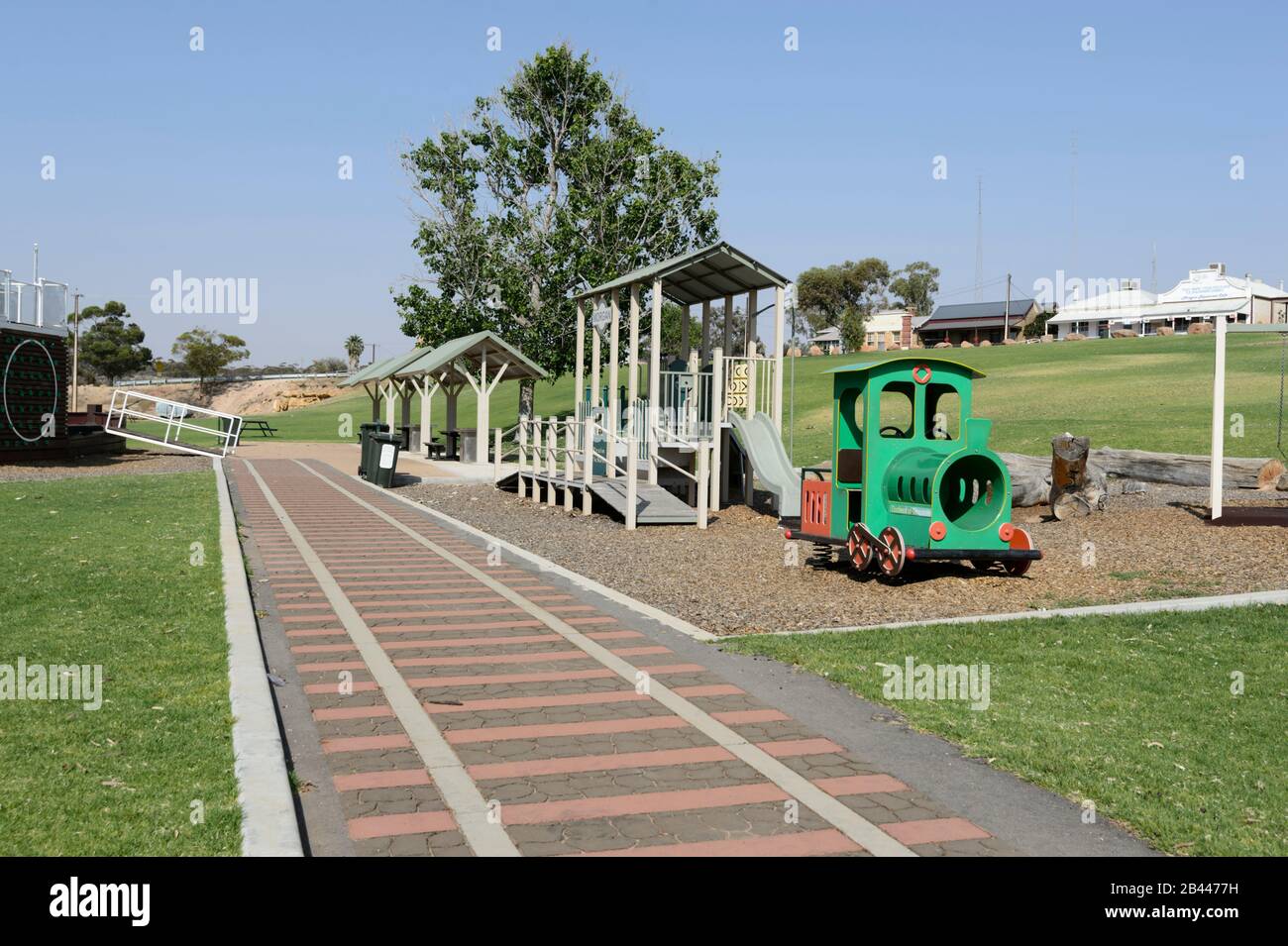 Aire de jeux pour enfants avec thème ferroviaire, Morgan, Australie méridionale, Australie méridionale Banque D'Images