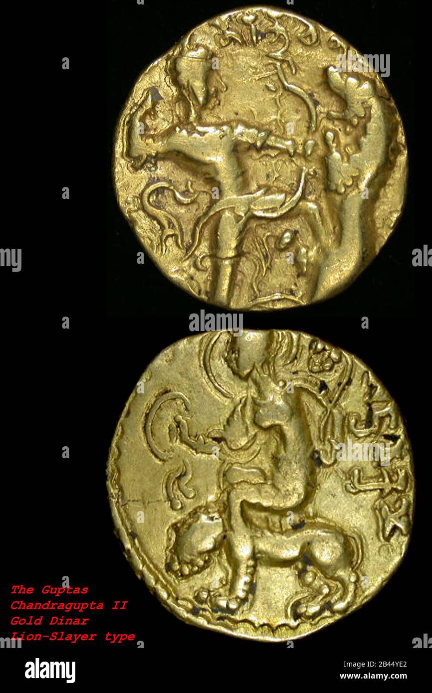 Gupta dynastie or pièces Chandragupta 2 Lion or Dinar Inde Asie Banque D'Images