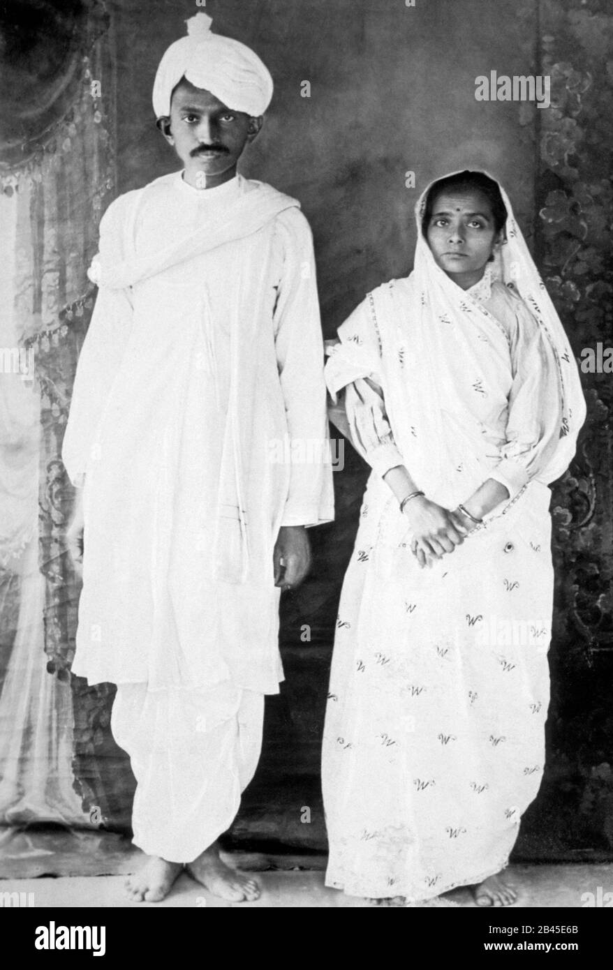 Mahatma Gandhi avec la femme Kasturba Gandhi, Inde, Asie, 1915, ancien millésime image 1900 Banque D'Images