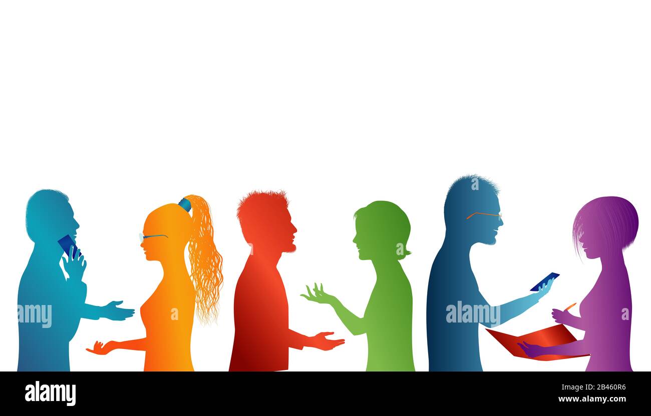 Communication entre un groupe de personnes parlant. Concept de travail d