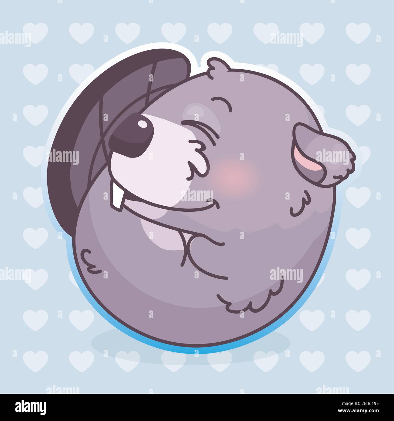 Joli castor kawaii personnage vectoriel de dessin animé. Adorable et drôle d'animal dormant courbé vers le haut, embrassant l'autocollant isolé de la queue, patch. Anime bébé garçon castor Illustration de Vecteur