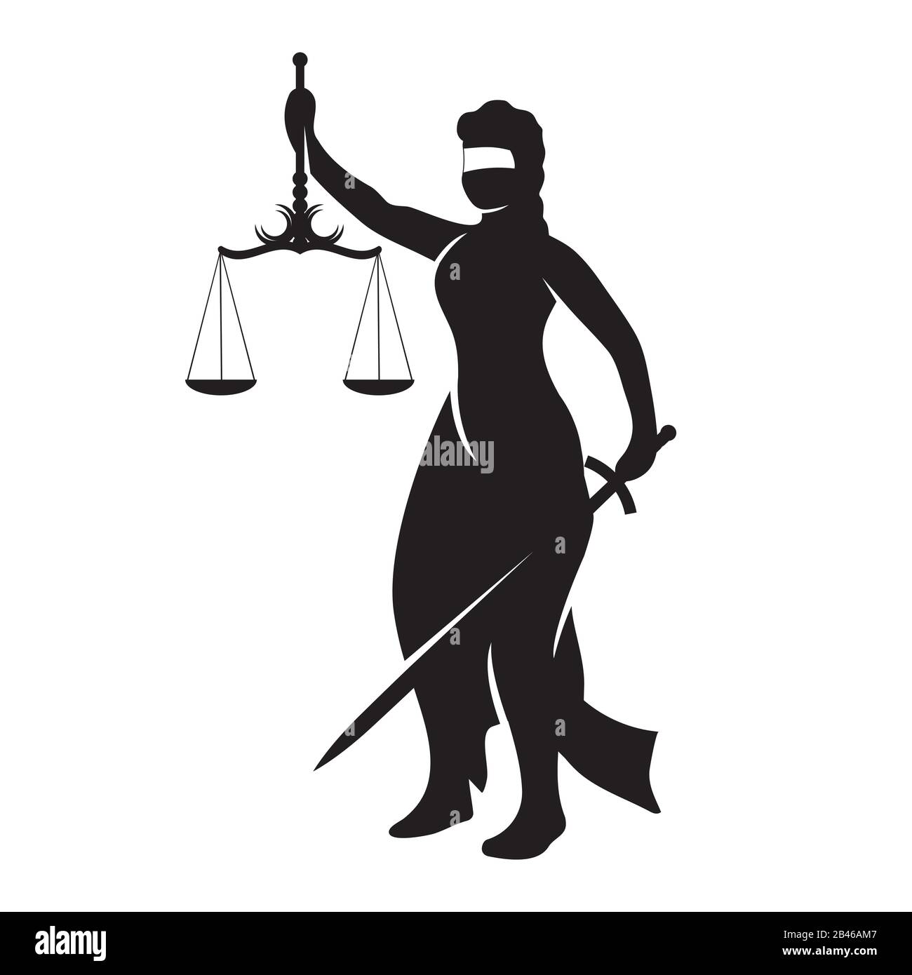 THEMIS lady justice est une silhouette noire sur un fond blanc isolé. Image vectorielle Illustration de Vecteur