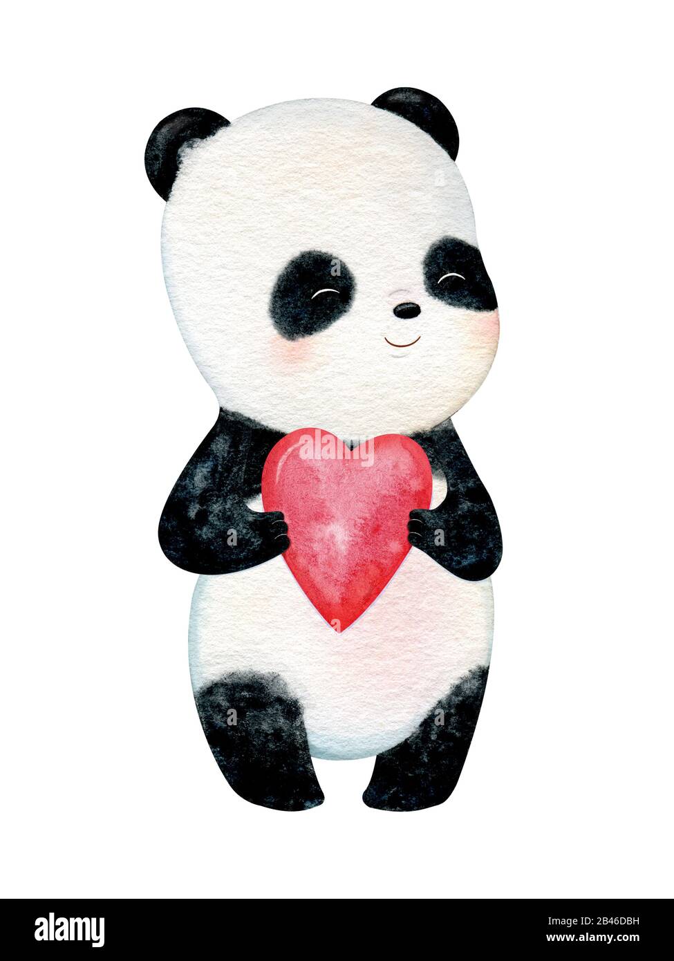 Joli petit panda avec des joues de roses. Illustration d'aquarelle peinte à la main Banque D'Images