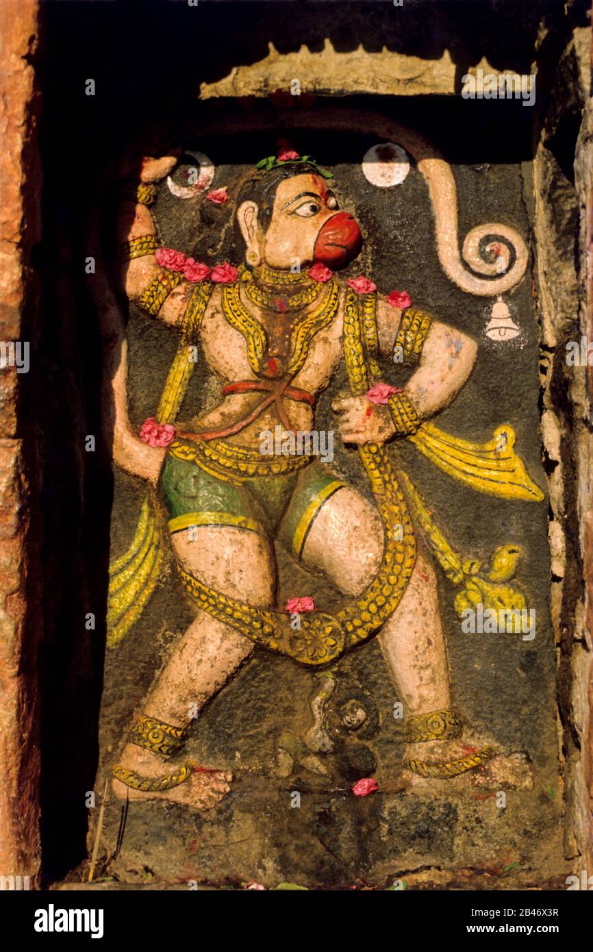 Sculpture Hanuman, Hampi, Karnataka, Inde, Asie Banque D'Images