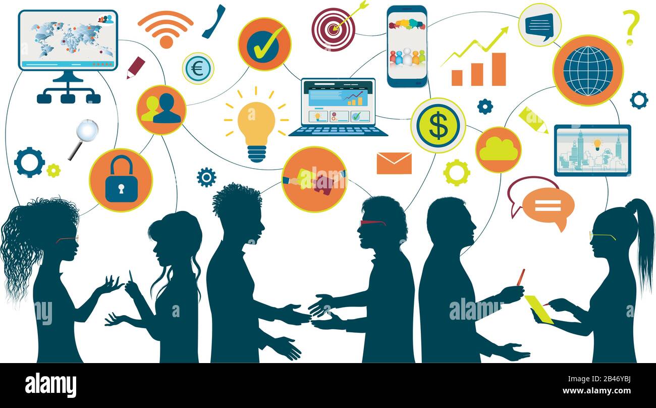 Communication et réseau isolés multi-ethnicité personnes.partage d'idées et de technologie pour l'avenir.connexion et échange d'idées. Carte Ming Illustration de Vecteur