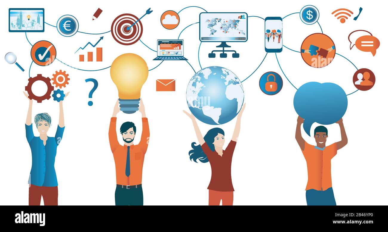 Partage de ideas.Communication et réseau entre personnes diverses ...
