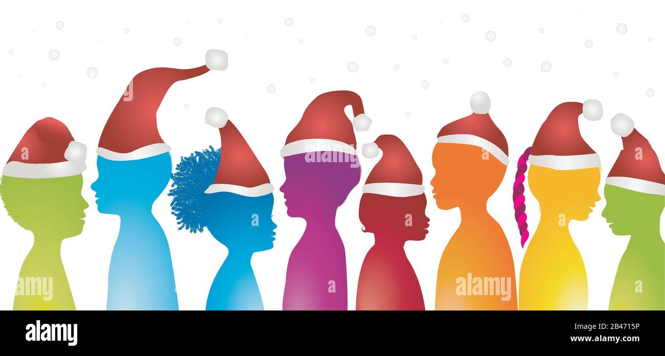 Groupe d'enfants isolés divers multiculturel isolé célébrant Noël ou nouvel an.heureux enfants célébrant lors d'une fête de Noël. Communauté Illustration de Vecteur