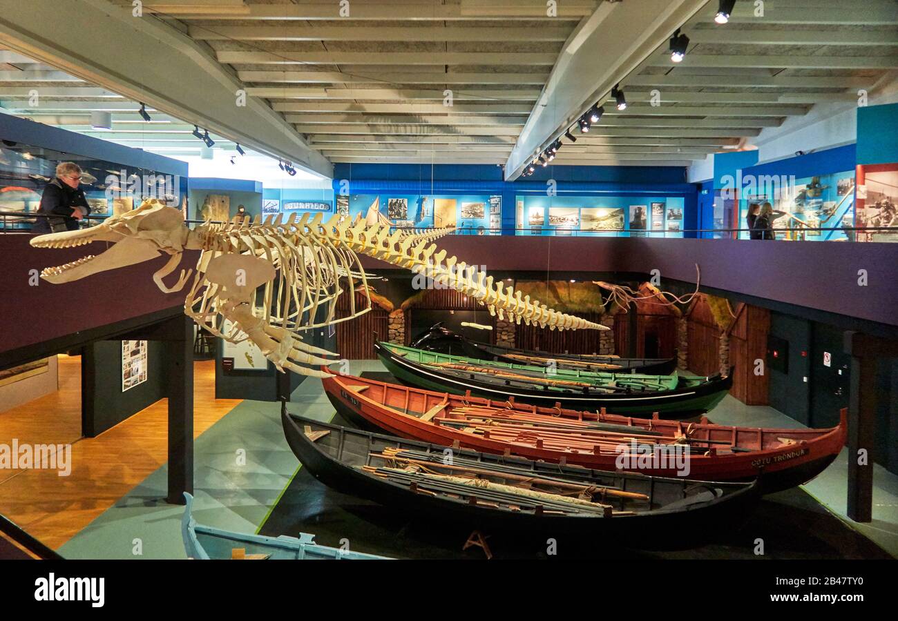 Danemark, péninsule de Tinganes , Torshavn, le Musée National des îles Féroé a des expositions dans le bâtiment du musée sur Brekkutún 6 à Tórshavn. Les galeries racontent l'histoire naturelle et culturelle des îles Féroé. Cela remonte à l'origine de la masse terrestre datant de 65 mya, à travers l'ère pré-règlement et la culture, etc. De l'âge des Vikings et du Moyen âge. Banque D'Images