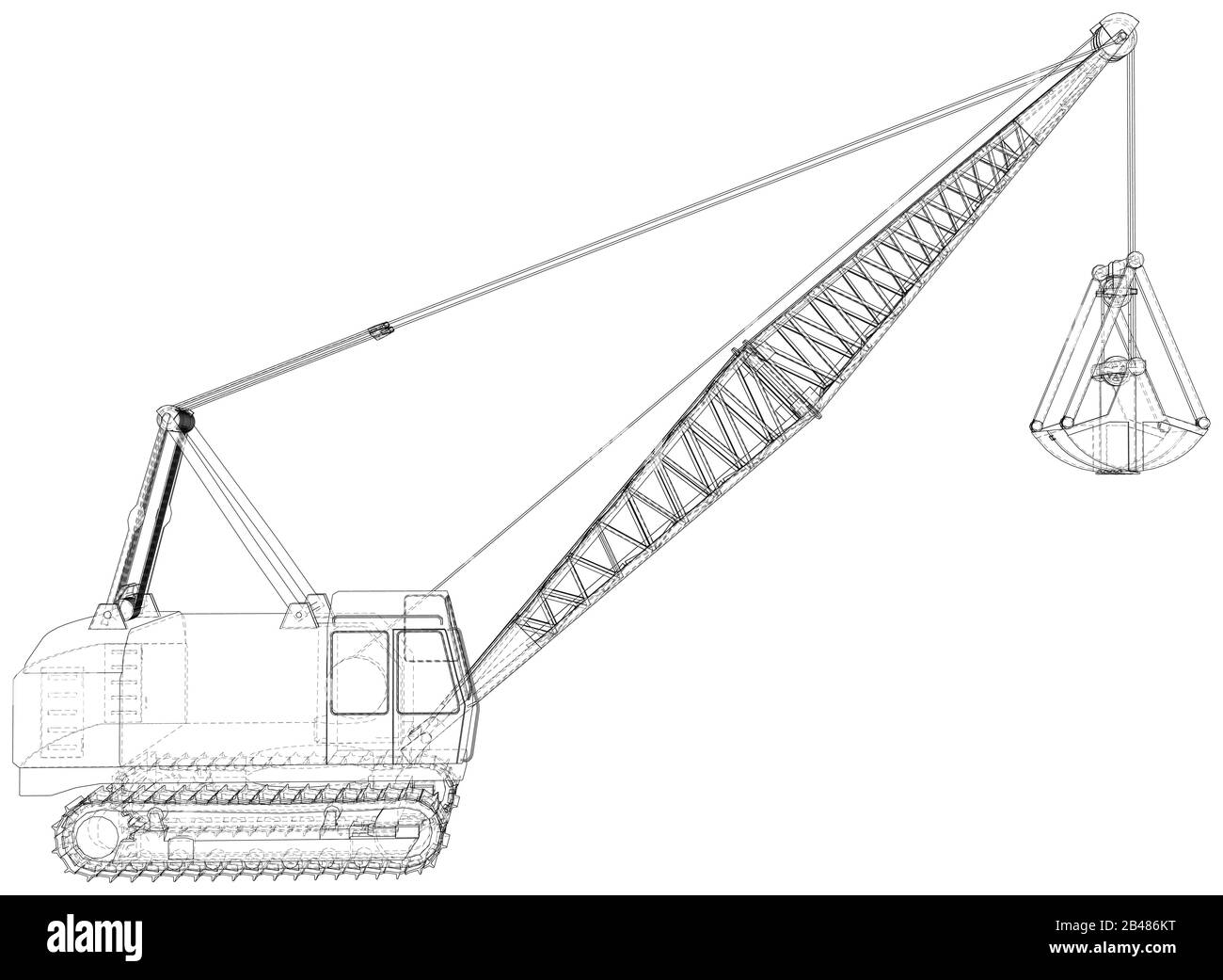 Machine minière. La machine d'exploitation minière de carrières. Les calques de lignes visibles et invisibles sont séparés. Contour du cadre métallique. Illustration de Vecteur