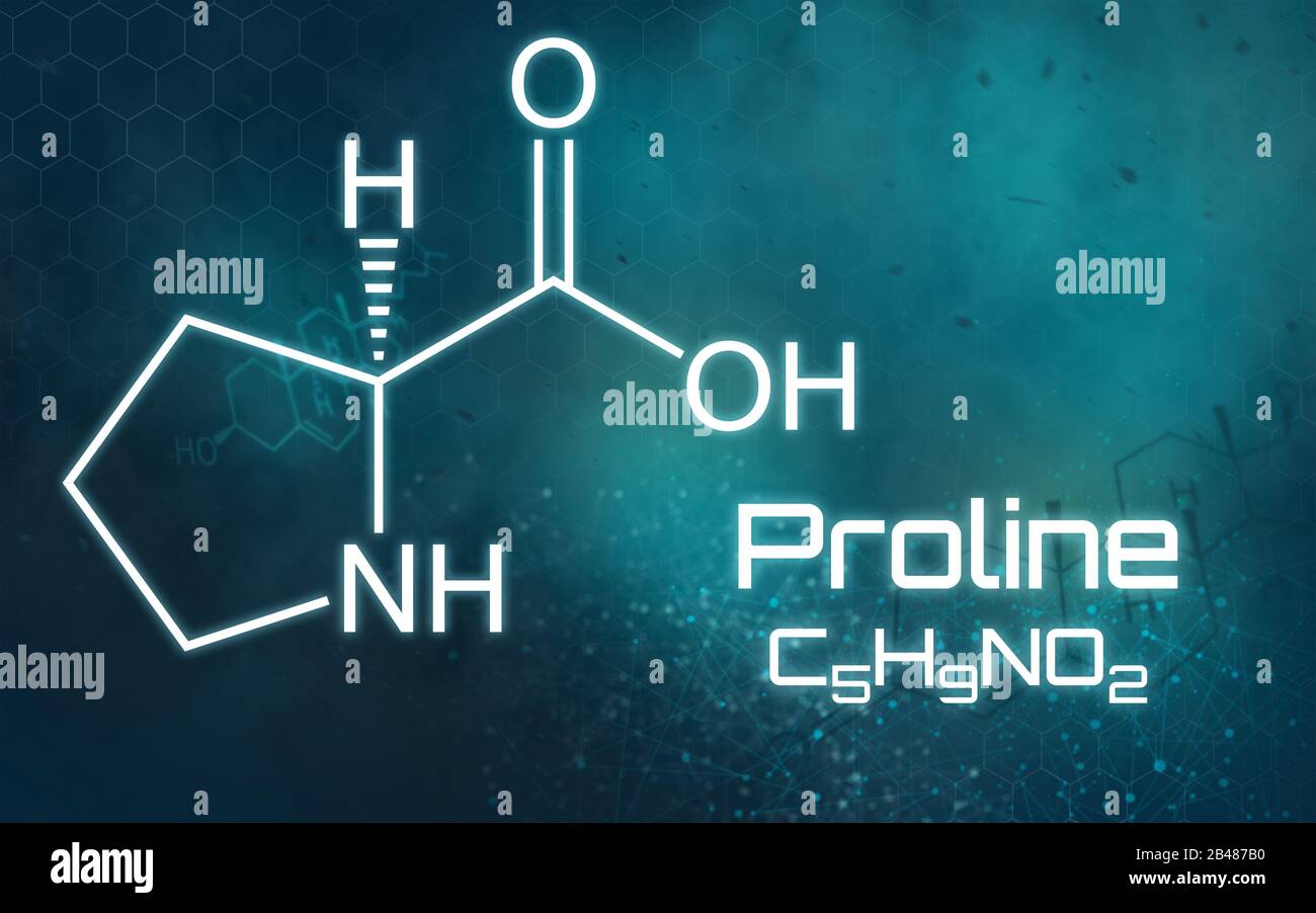 Formule chimique de Proline sur un fond futuriste Banque D'Images