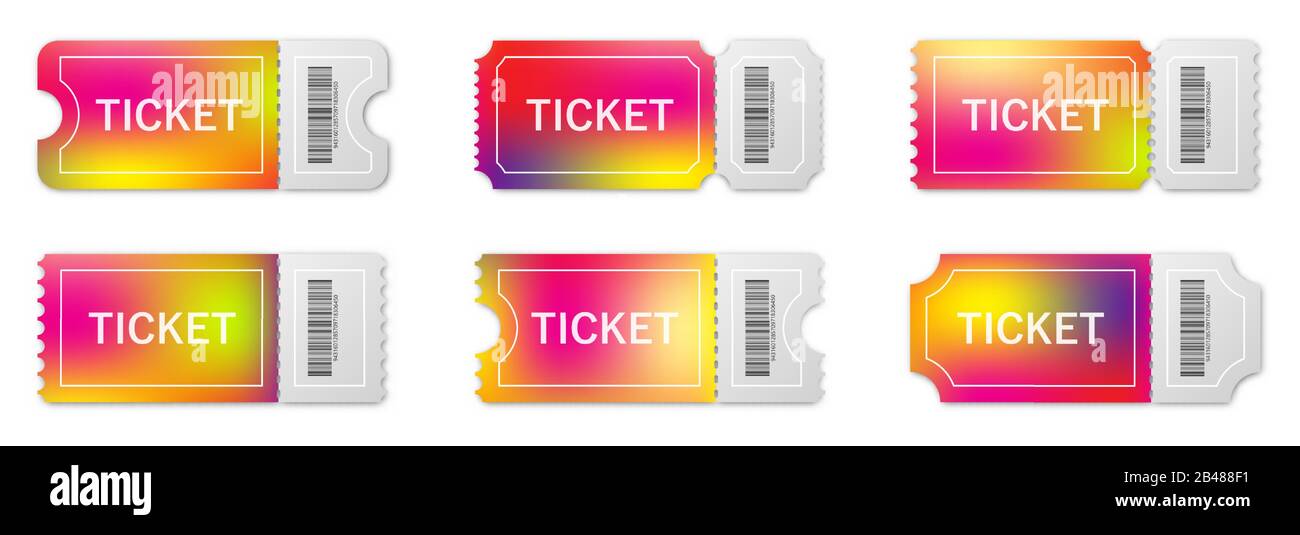 Tickets Colorés Jeu de billets papier réalistes avec ombre. Modèles de ticket vierges ...