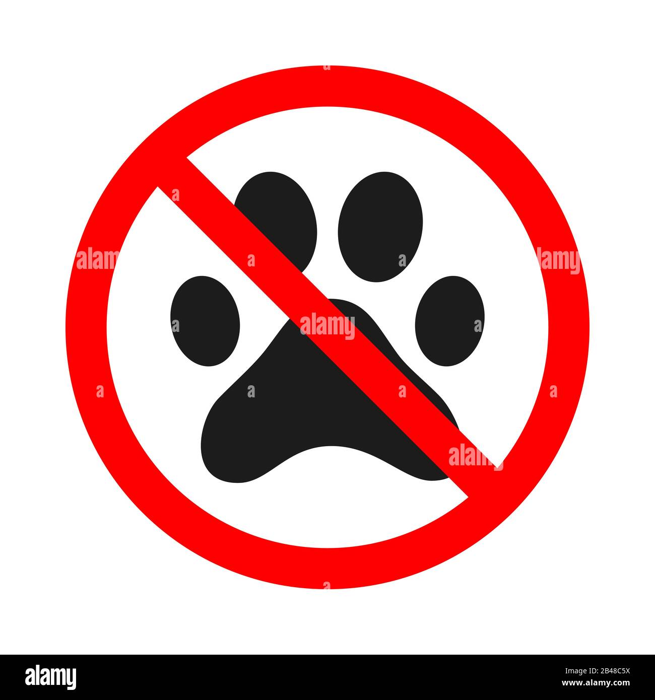 Les animaux de compagnie ne sont pas acceptés. Signe d'empreinte animale interdite sur fond blanc. Icône de chat ou de chien interdite. Illustration du stock vectoriel. Illustration de Vecteur