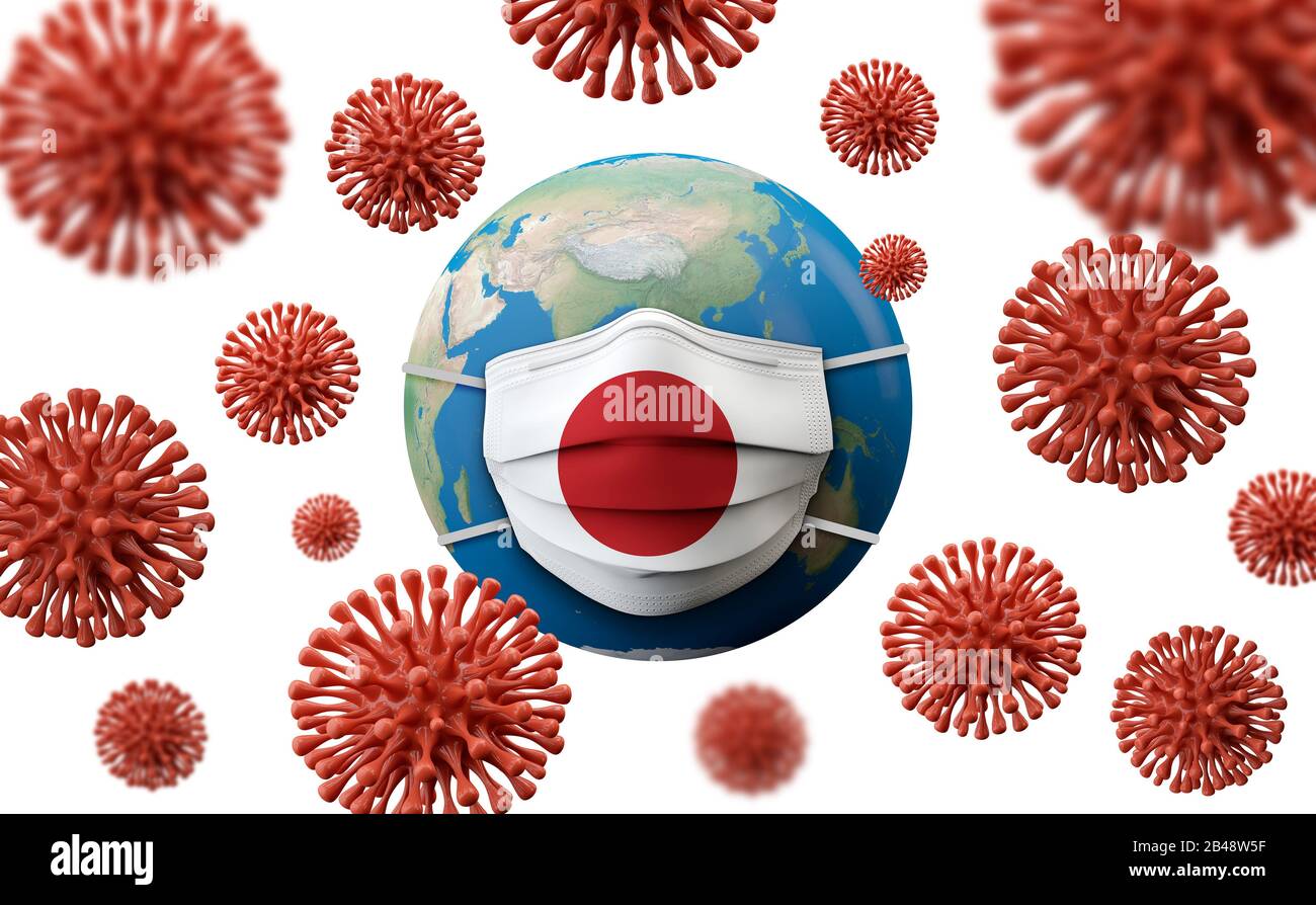 Masque médical de protection du drapeau japonais. Rendu 3D Banque D'Images
