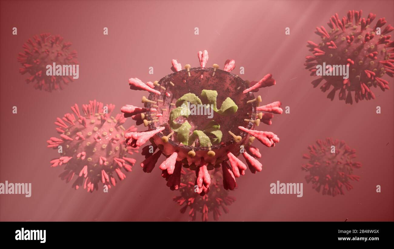 Coronavirus du syndrome respiratoire aigu sévère causant le covid 19 avec ARN visible Banque D'Images