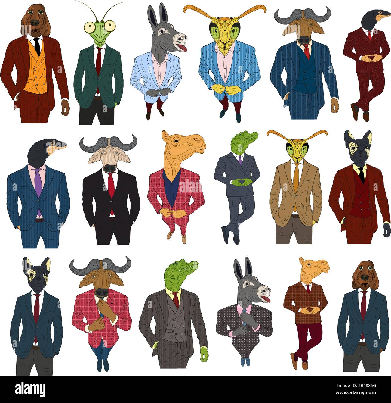 Caractères de divers animaux dans des costumes d'affaires Illustration de Vecteur