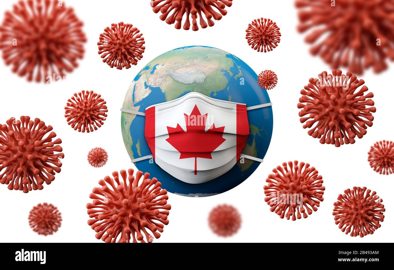 Masque médical de protection du drapeau du Canada. Rendu 3D Banque D'Images