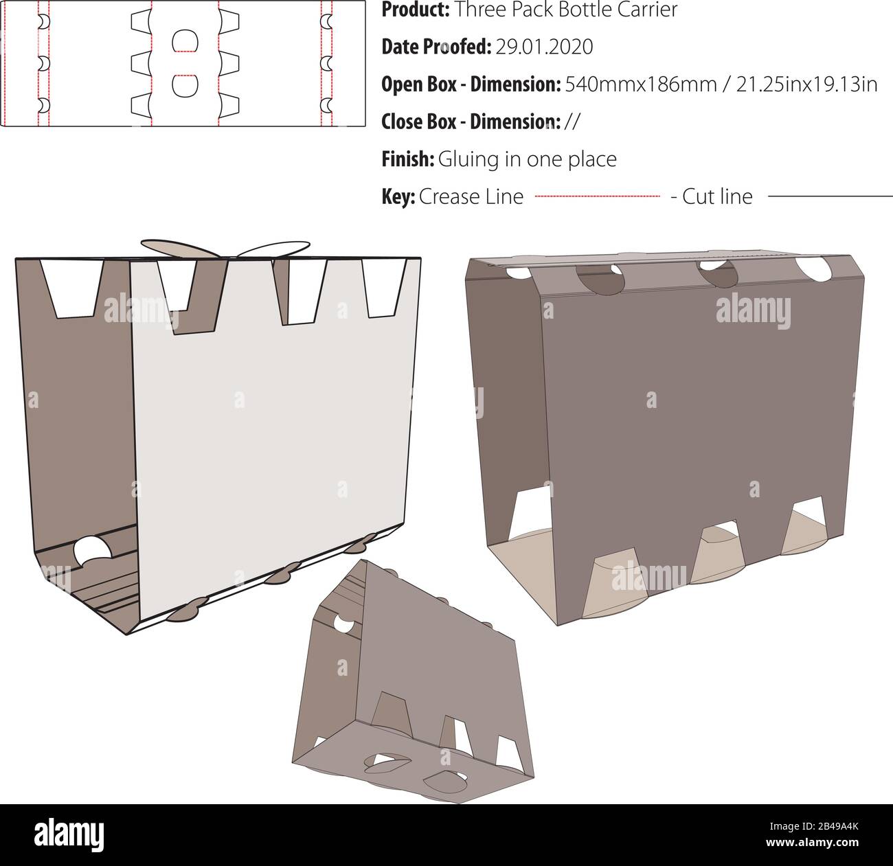 Modèle de porte-bouteille à trois paquets, vecteur de découpe Illustration de Vecteur