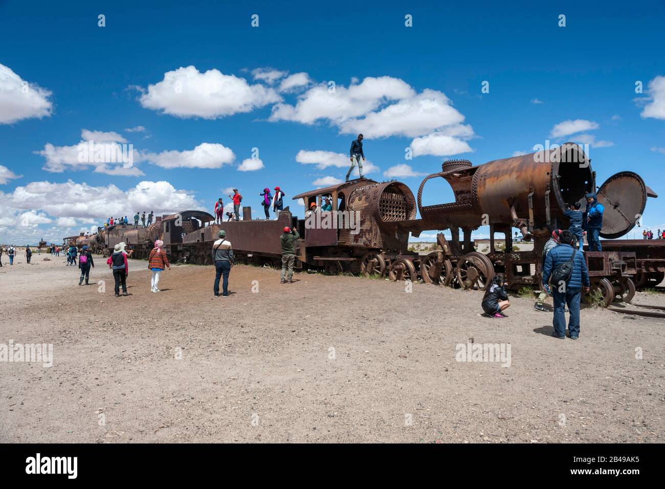 Le cimetière du train près d'Uyuni en Bolivie. Banque D'Images