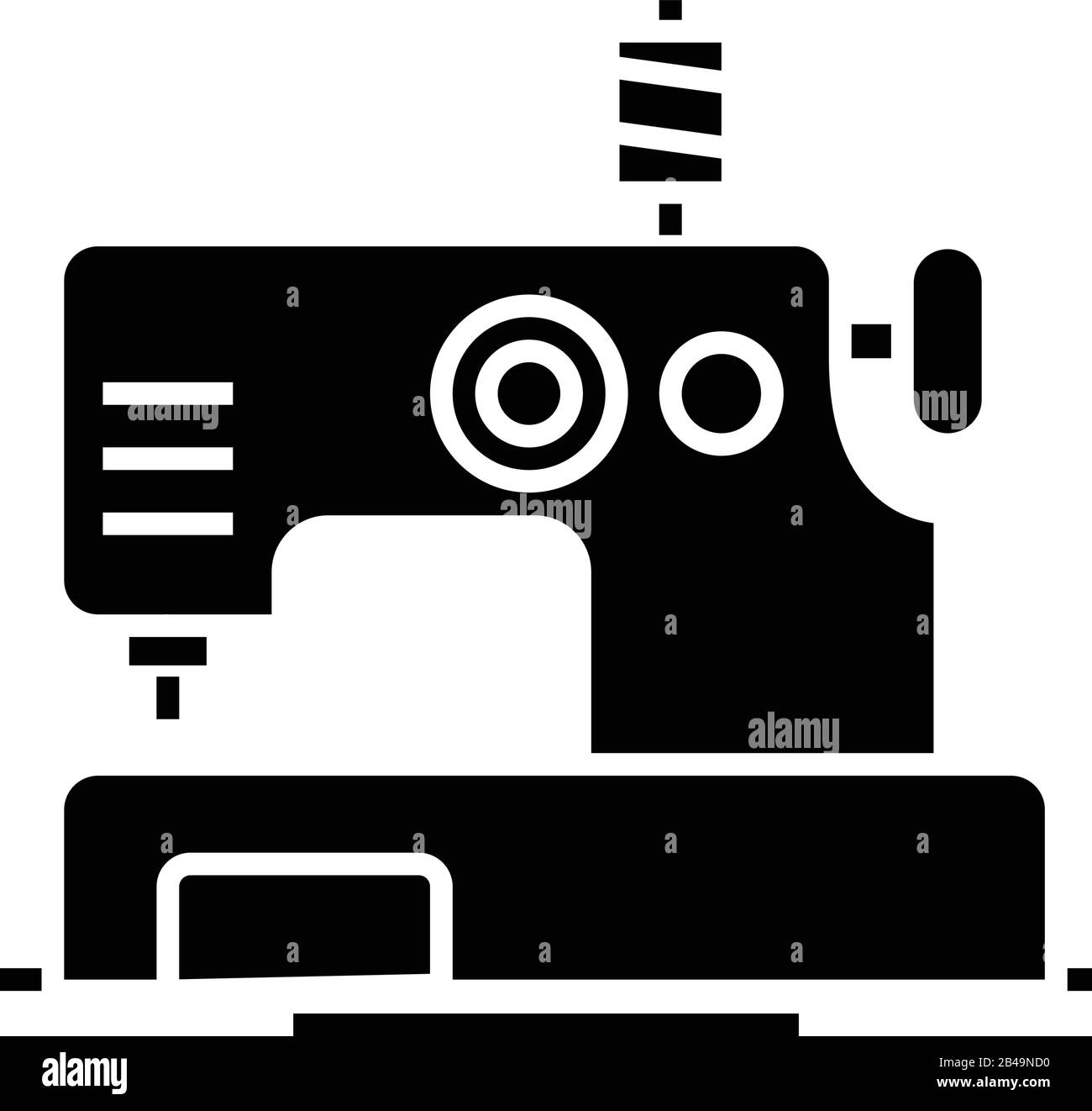 Machine à coudre icône noire, illustration conceptuelle, symbole vectoriel plat, signe glyphe. Illustration de Vecteur