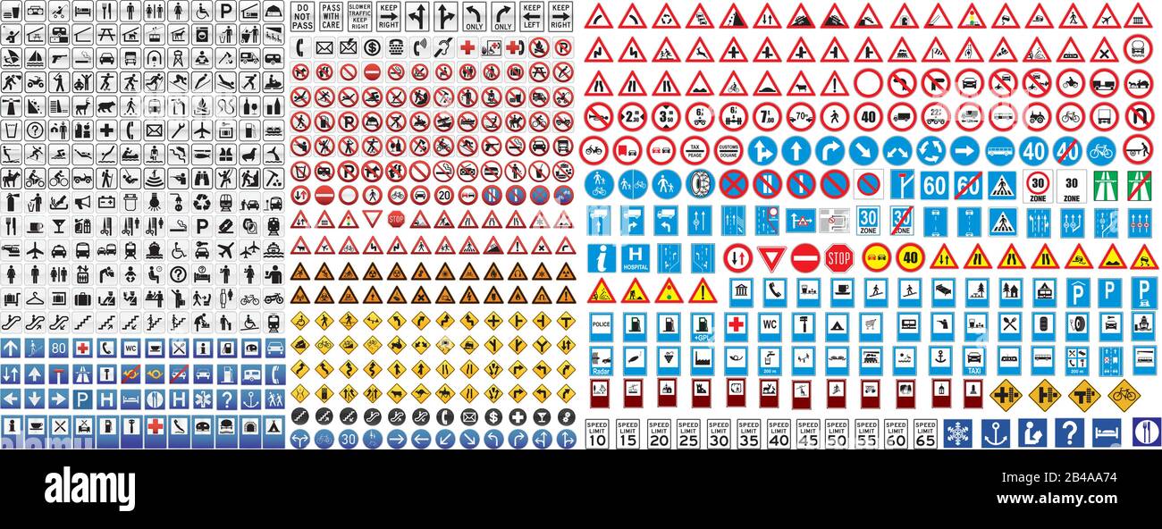 nombreux vecteurs de signalisation routière et routière différents Illustration de Vecteur