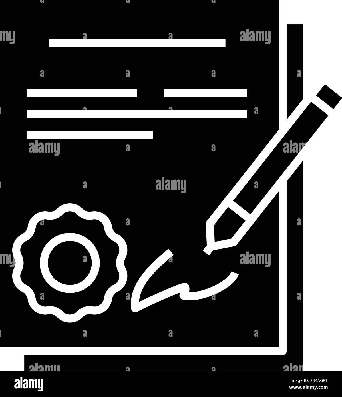 Signature d'une icône noire de contrat, illustration de concept, symbole vectoriel plat, signe glyphe. Illustration de Vecteur