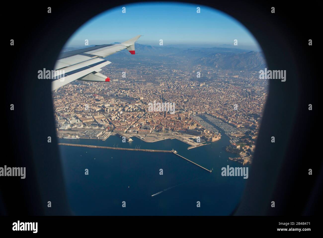 France, Bouches du Rhône, Marseille, les ruisseaux et l'archipel du Riou vu depuis la fenêtre d'un avion (vue aérienne) Banque D'Images