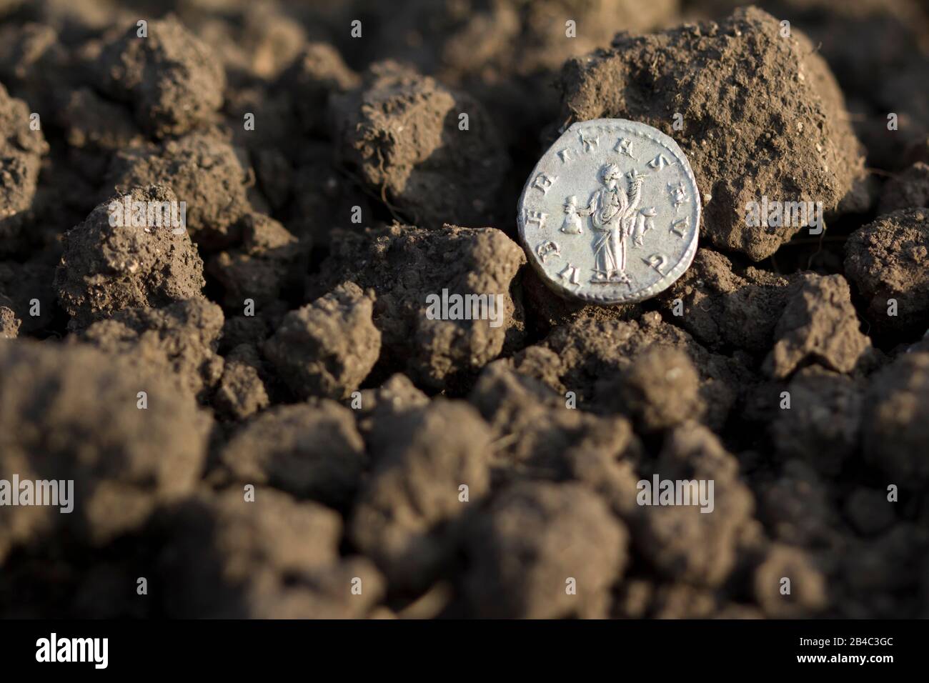 Ancienne pièce d'argent romaine montrant le portrait de l'empereur Banque D'Images